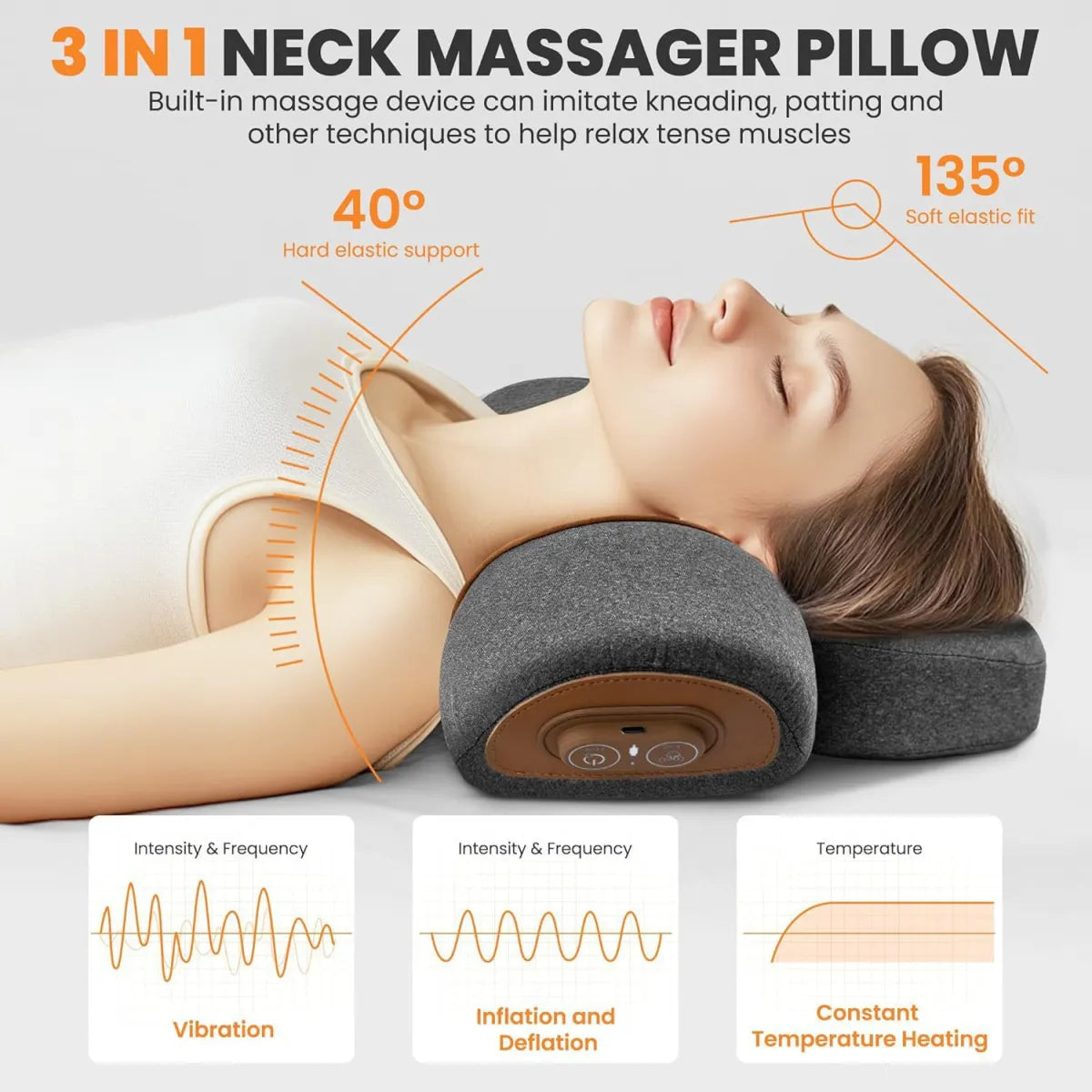 WezzaFamme Adjustable Heating Massage Neck Pillow with Memory Foam