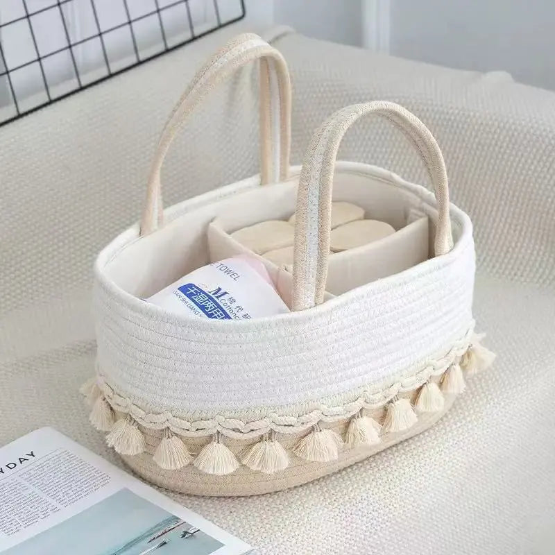 WezzaFamme Handwoven Storage Basket with Removable Compartments