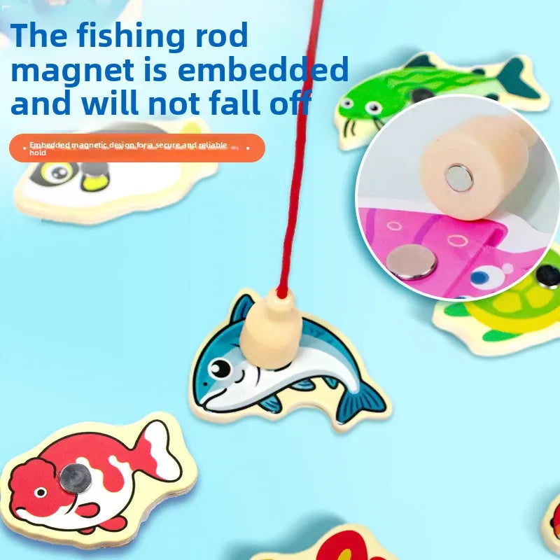WezzaFamme Wooden Magnetic Fishing Game for Kids