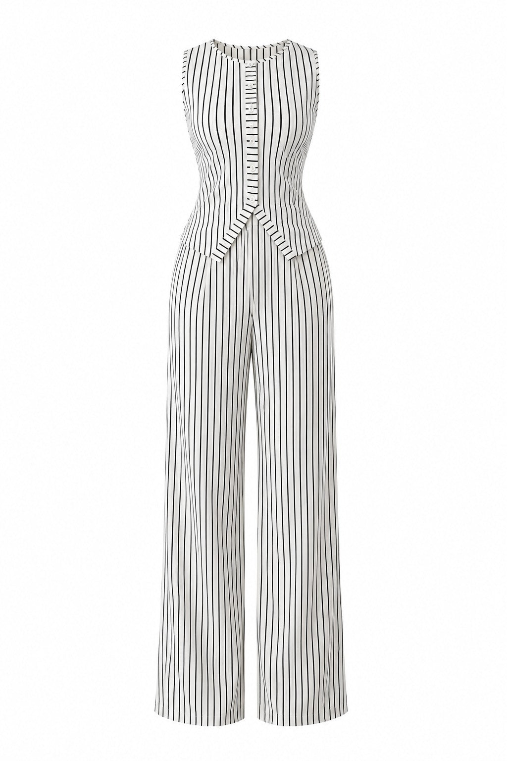 WezzaFamme Women Retro Striped Vest and Wide-Leg Pants Set