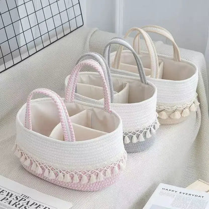 WezzaFamme Handwoven Storage Basket with Removable Compartments