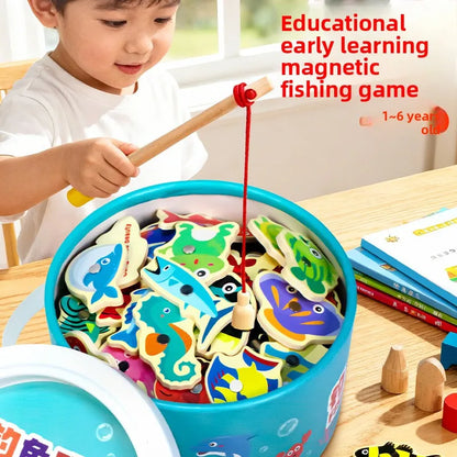 WezzaFamme Wooden Magnetic Fishing Game for Kids