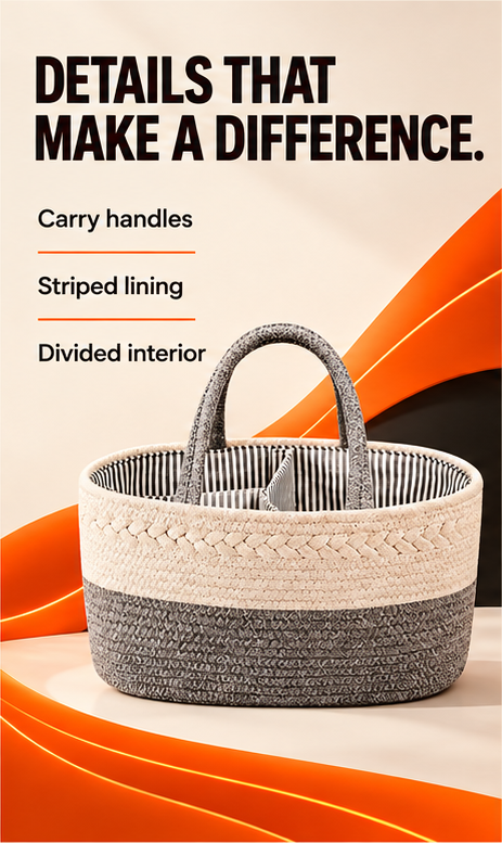 WezzaFamme Handwoven Storage Basket with Removable Compartments - Mobile landing image 2