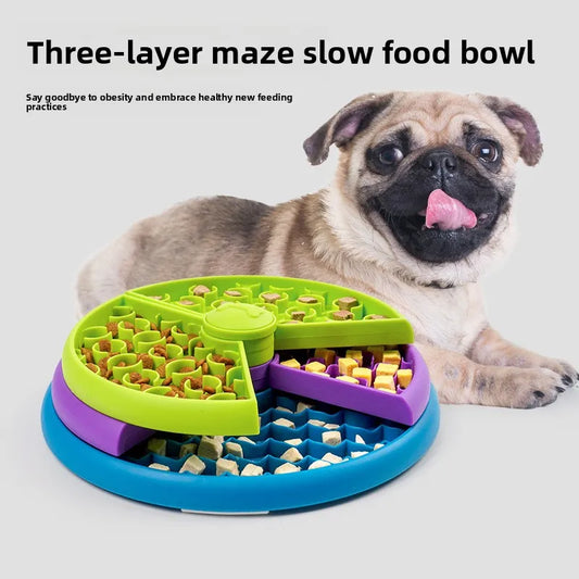 WezzaFamme Three-Layer Slow-Feeding Pet Bowl