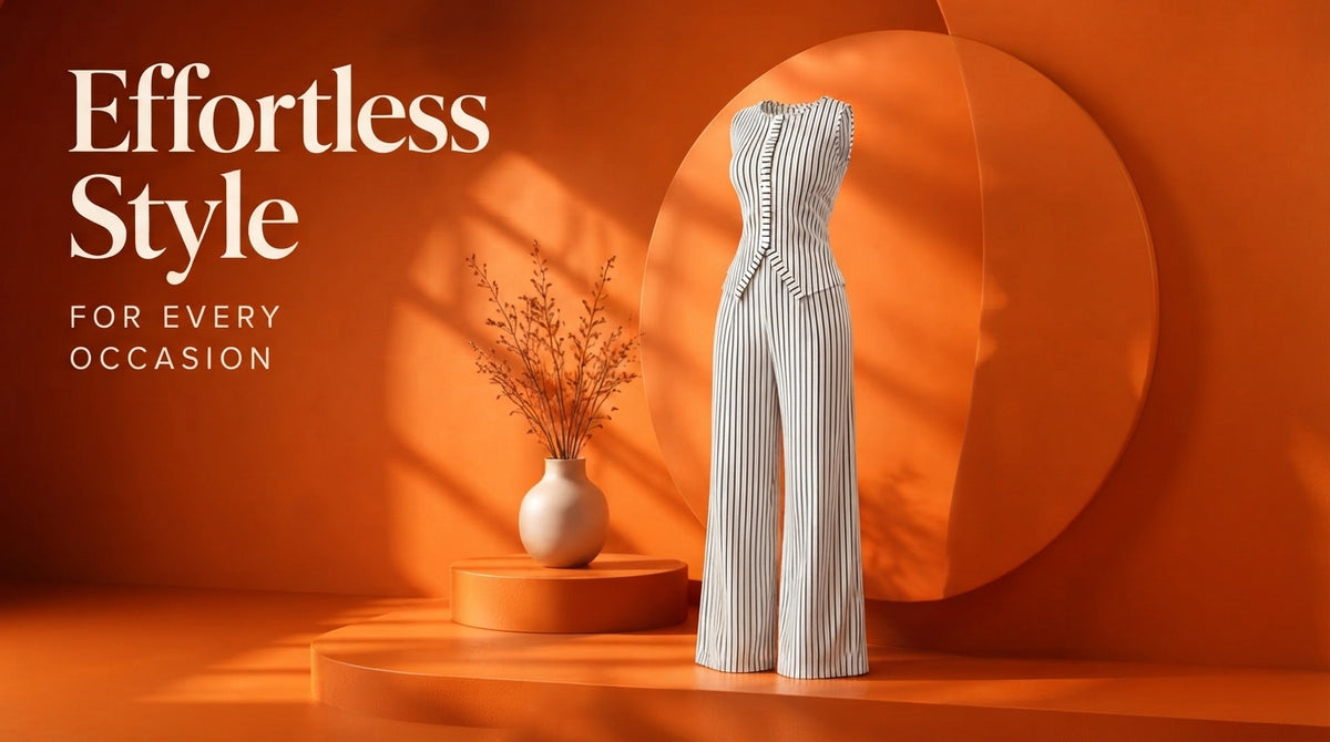WezzaFamme Women Retro Striped Vest and Wide-Leg Pants Set - Desktop landing image 2