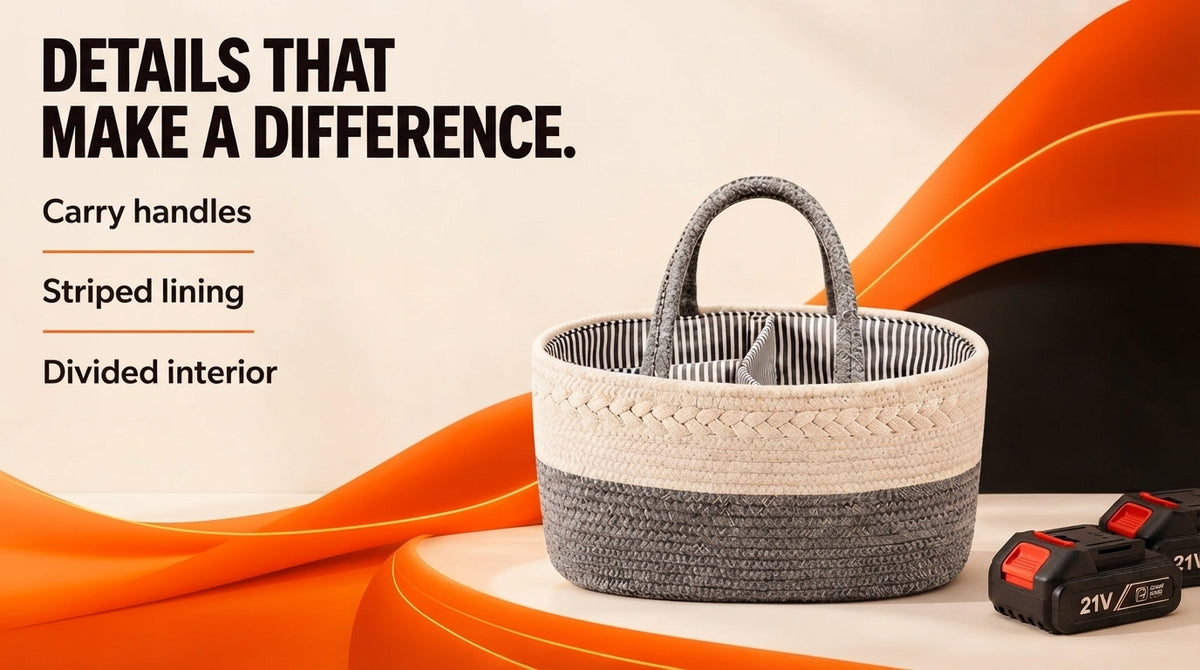 WezzaFamme Handwoven Storage Basket with Removable Compartments - Desktop landing image 2
