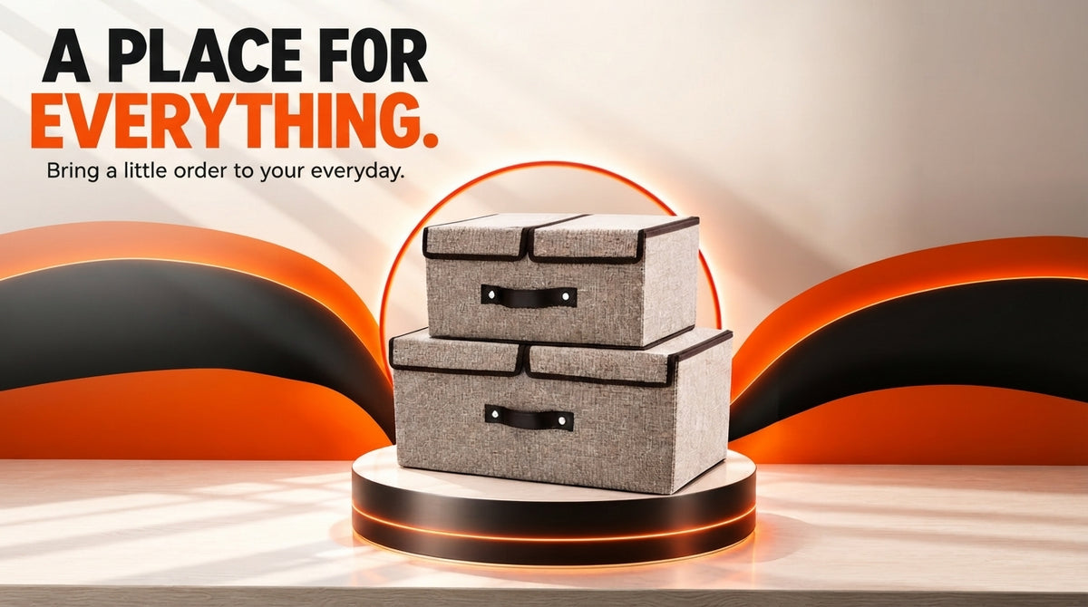 WezzaFamme Foldable Fabric Storage Box with Dividers - Desktop landing image 2