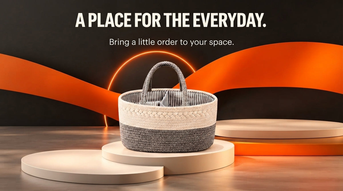 WezzaFamme Handwoven Storage Basket with Removable Compartments - Desktop landing image 3