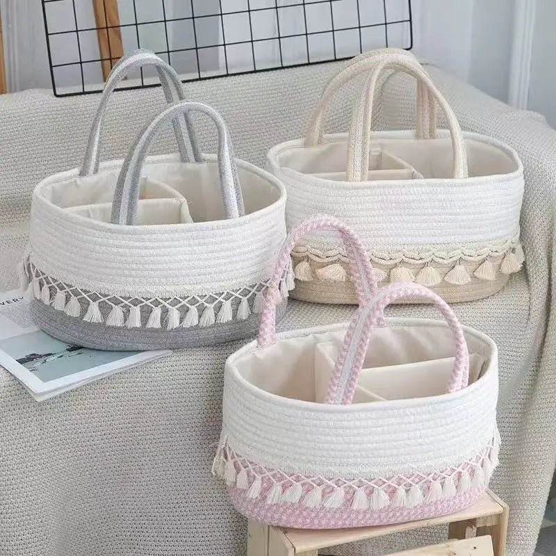 WezzaFamme Handwoven Storage Basket with Removable Compartments