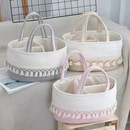 WezzaFamme Handwoven Storage Basket with Removable Compartments