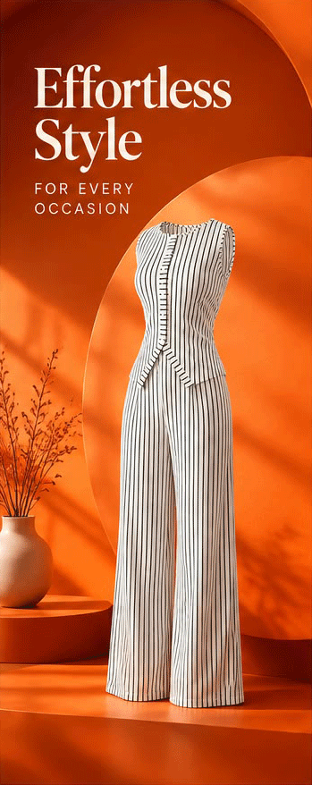 WezzaFamme Women Retro Striped Vest and Wide-Leg Pants Set - Mobile landing image 3