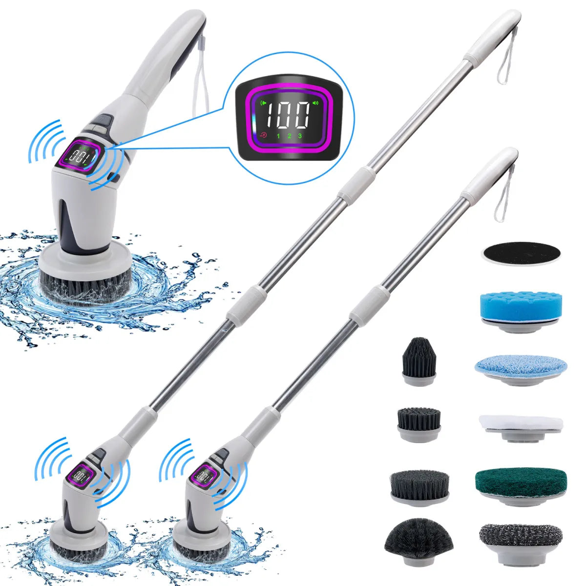 WezzaFamme Multifunctional Wireless Electric Cleaning Brush with Voice Prompt
