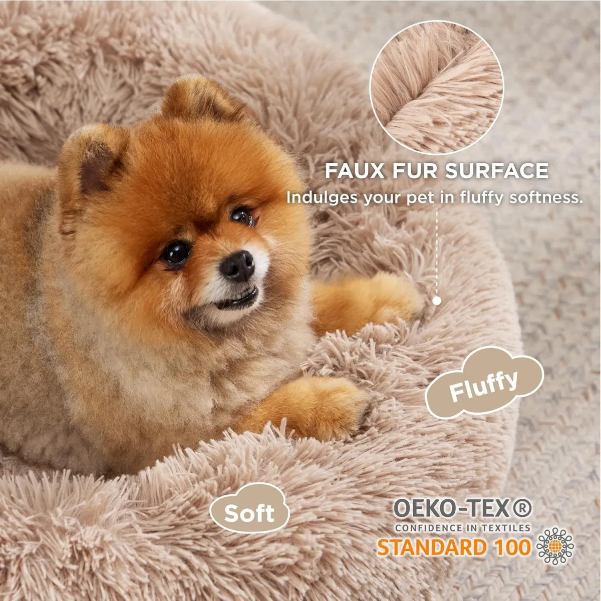 WezzaFamme Round Fluffy Plush Pet Bed
